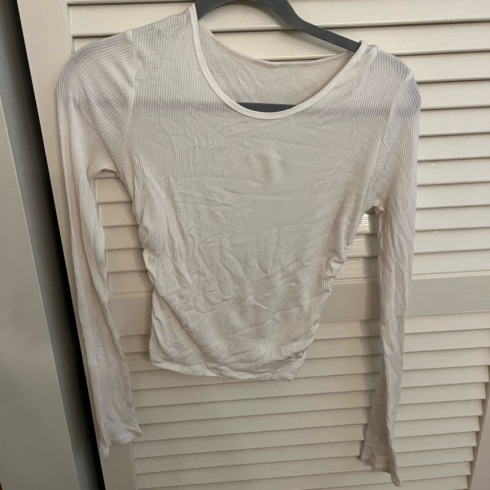 Alo Yoga Ruched Ribbed White Long Sleeve Top